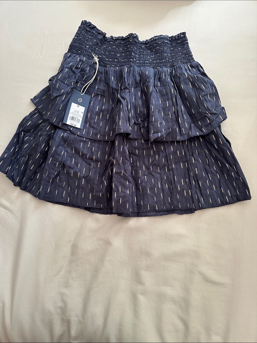 Universal Thread Navy Blue Tiered Mini Skirt with Cream Dash